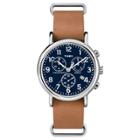 Timex Weekender Slip Thru Leather Strap Chronograph Watch - Tan/blue Tw2p62300jt, Adult Unisex, Brown