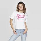 Women's Short Sleeve Smile More T-shirt - Modern Lux (juniors') - White/pink