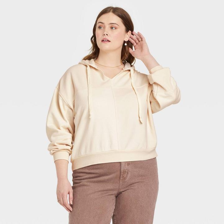 Women's Plus Size Patchwork Hooded Sweatshirt - Universal Thread Off-white