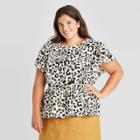 Women's Plus Size Leopard Print Flutter Short Sleeve Blouse - Who What Wear White