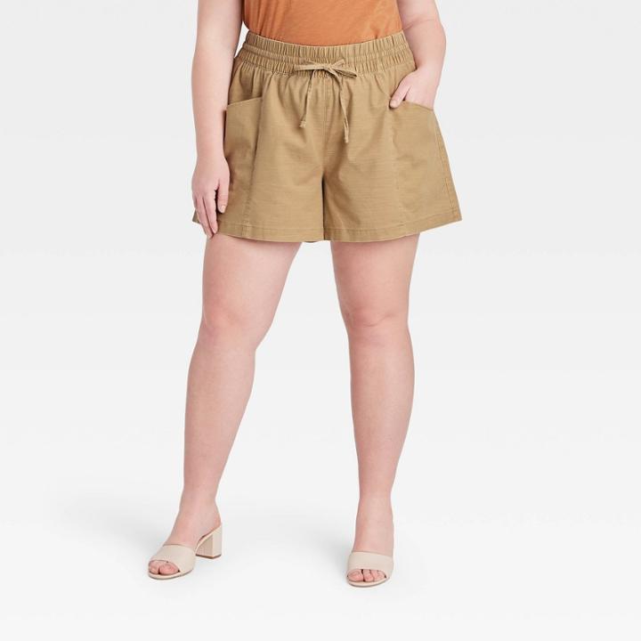 Women's Plus Size Pull-on Shorts - Ava & Viv Brown X