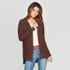 Women's Long Sleeve Open Layering Sweater With Side Slits - Universal Thread Brown