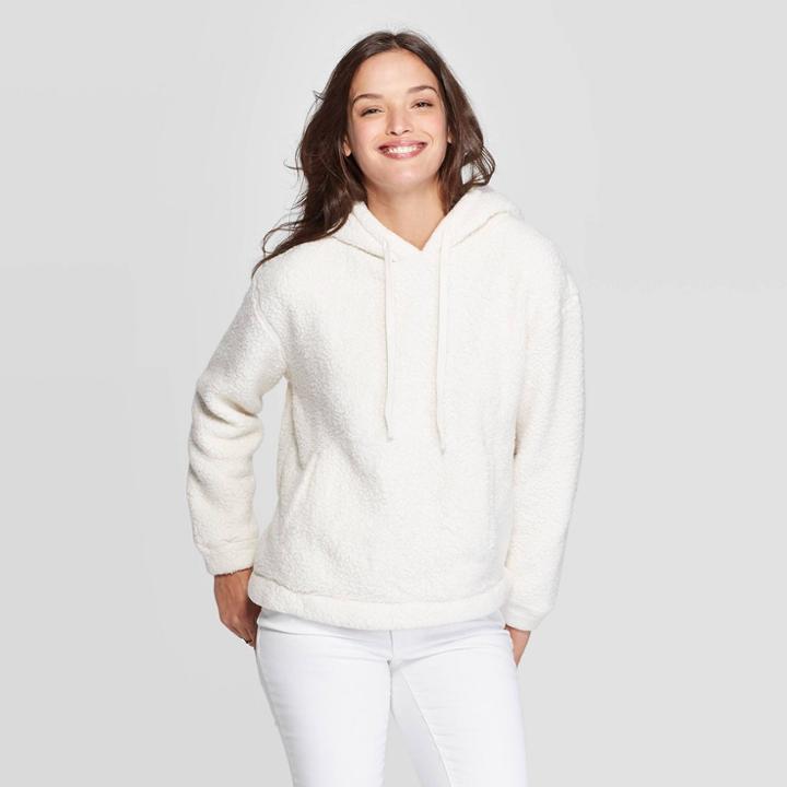 Women's Long Sleeve Sherpa Hoodie - Universal Thread Cream Xxl, Women's, Ivory