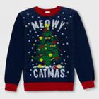 Well Worn Boys' Meowy Ugly Christmas Sweater - Navy