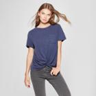 Women's Short Sleeve Twist Front T-shirt - Universal Thread Navy (blue)
