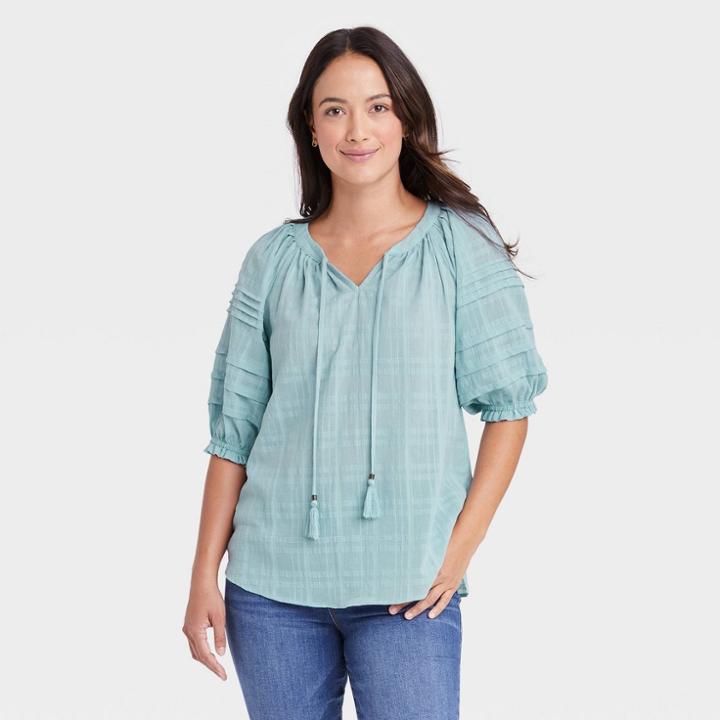 Women's Puff Elbow Sleeve Blouse - Knox Rose Blue