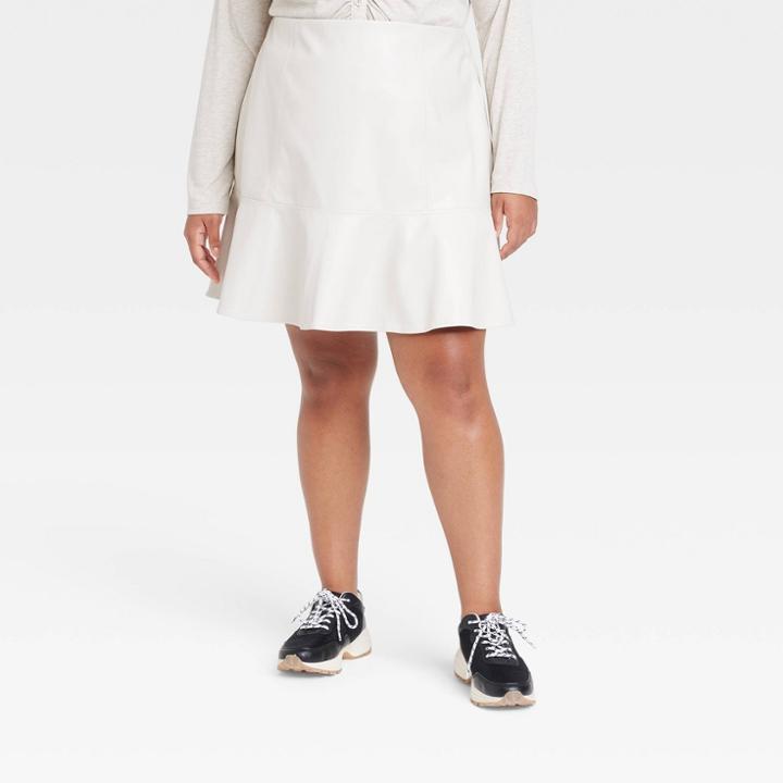 Women's Plus Size Faux Leather Mini Skirt - Ava & Viv Cream X, Ivory