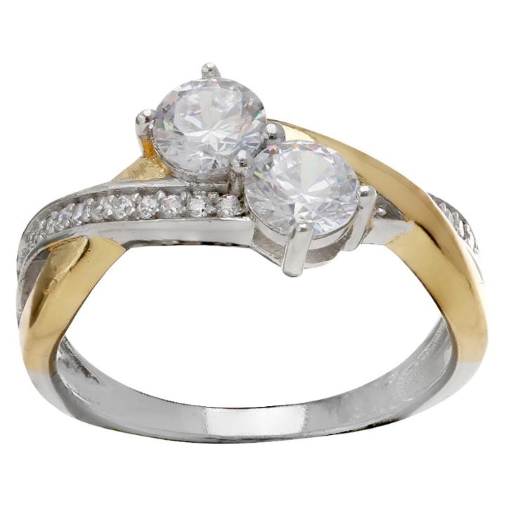 Target Women's Two Tone Crossover Ring With Clear Cubic Zirconia In Sterling Silver - Yellow/gray (size 8), Gray