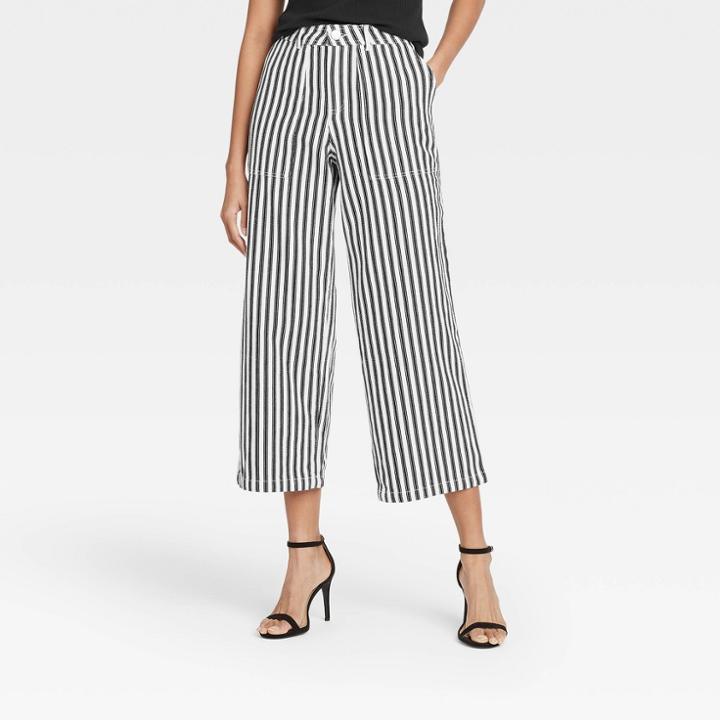 Women's Striped High-rise Wide Leg Pants - Who What Wear White/black
