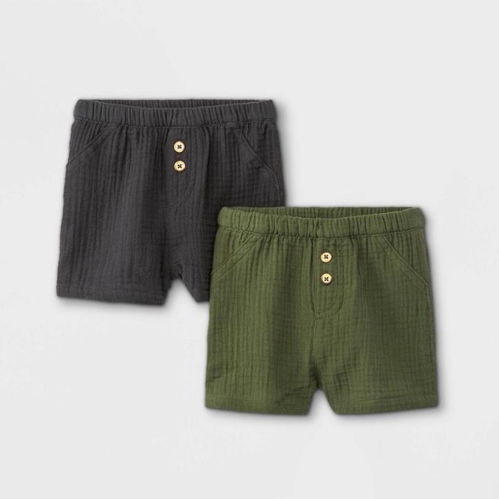 Baby 2pk Gauze Front Jersey Back Pull-on Shorts - Cat & Jack Charcoal Gray/olive