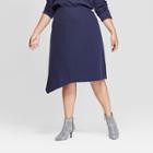 Women's Plus Size Comfort Waistband Asymmetrical Hem Midi Skirt - Ava & Viv Navy