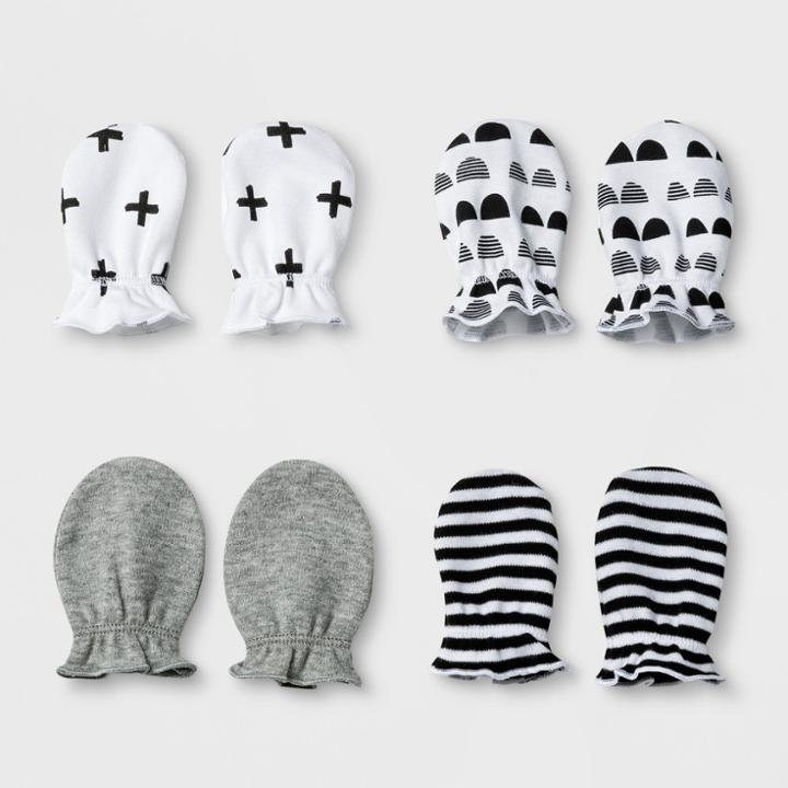 Baby 4pk Mitten Set Cloud Island - Black/white