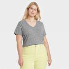 Women's Plus Size Short Sleeve V-neck T-shirt - Universal Thread Heather Gray