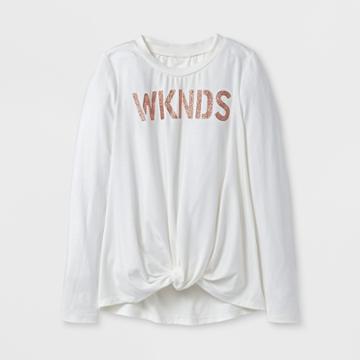 Girls' Wknds Twist Front Long Sleeve T-shirt - Art Class White