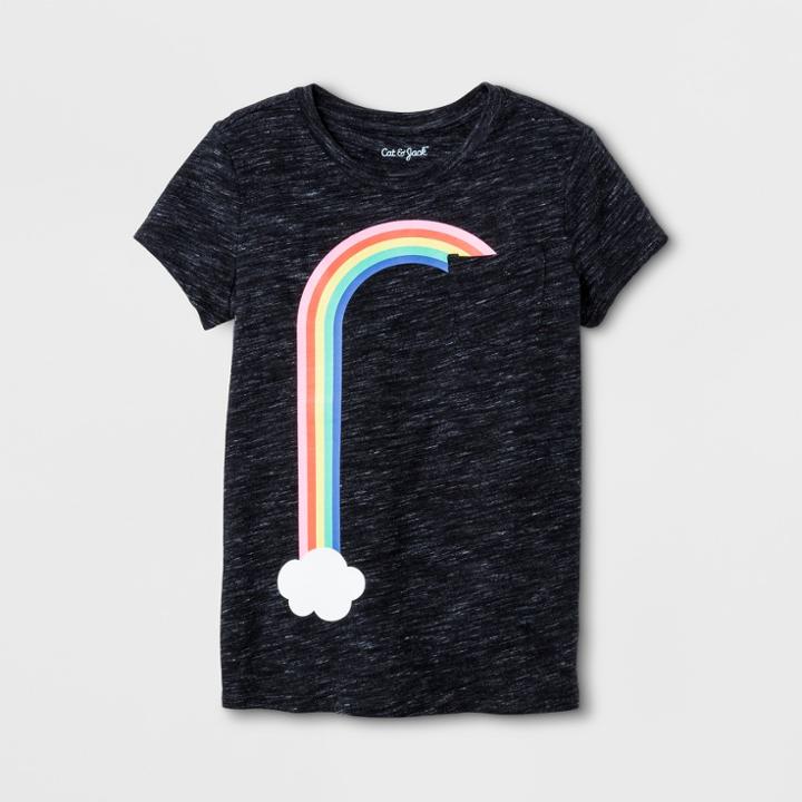 Girls' Short Sleeve Rainbow Graphic Pocket T-shirt - Cat & Jack Black