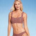Women's Light Lift Square Neck Shoulder Tie Bralette Bikini Top - Shade & Shore Multi Stripe 32a, Black/brown/blue