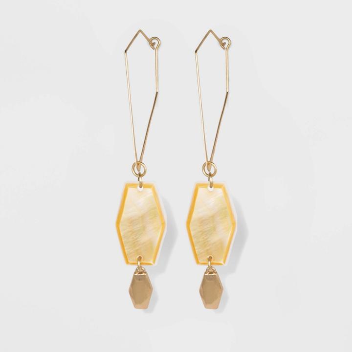 Semi-precious Matte Brown Lip Shell Zinc Drop Geometric Hoop Earrings - A New Day Brown, Women's