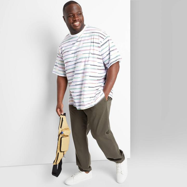 Adult Extended Size Striped Casual Fit Short Sleeve T-shirt - Original Use Navy Blue/stripe