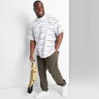 Adult Extended Size Striped Casual Fit Short Sleeve T-shirt - Original Use Navy Blue/stripe