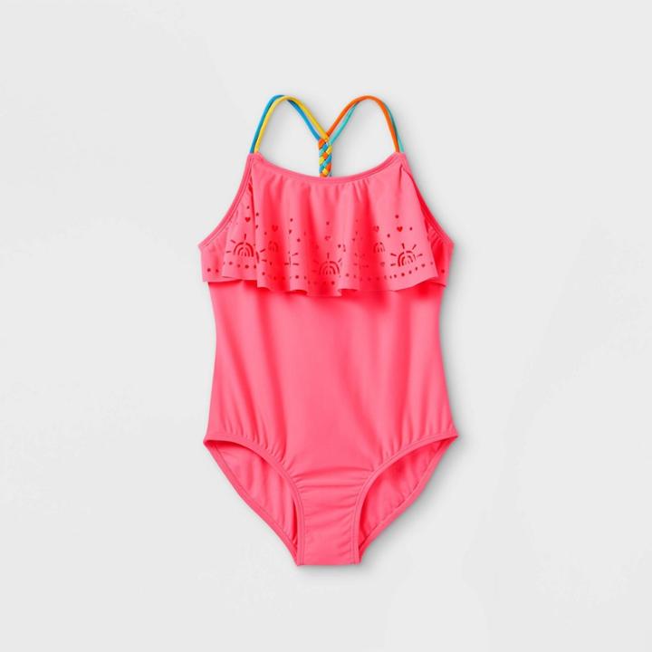 Girls' Laser Cut Flounce One Piece Swimsuit - Cat & Jack Pink