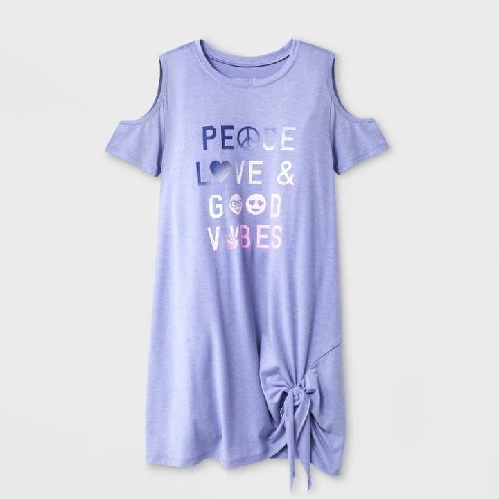 Grayson Social Girls' 'peace Love & Good Vibes' Cold Shoulder T-shirt Dress - Lavender