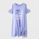 Grayson Social Girls' 'peace Love & Good Vibes' Cold Shoulder T-shirt Dress - Lavender