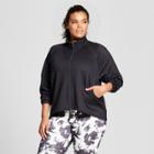 Plus Size Women's Plus Laser Cut Mesh Bomber Jacket - Joylab Black