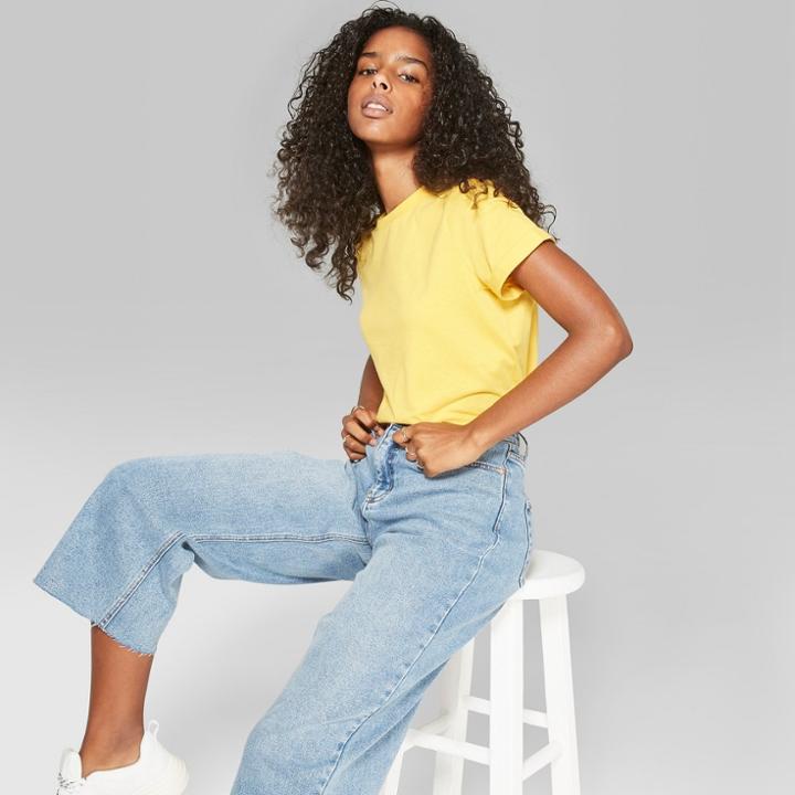 Women's Short Sleeve Crew Neck Boxy T-shirt - Wild Fable Fig Yellow