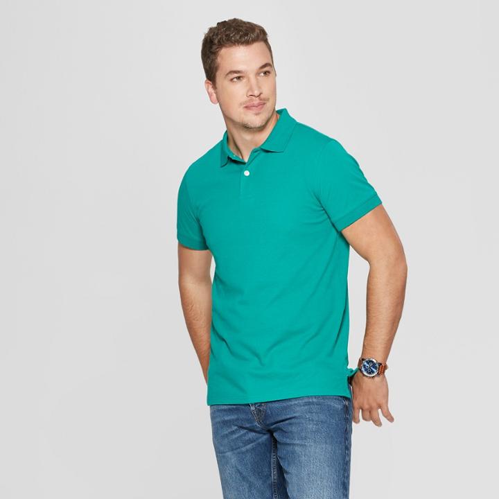 Men's Standard Fit Short Sleeve Pique Polo Shirt - Goodfellow & Co Bracken Fern