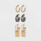 Smooth And Hammered Hoop Earring Set 3pc - Universal Thread Gold