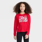Girls' Boxy Cropped 'feliz Navidad' Long Sleeve Graphic T-shirt - Art Class Red