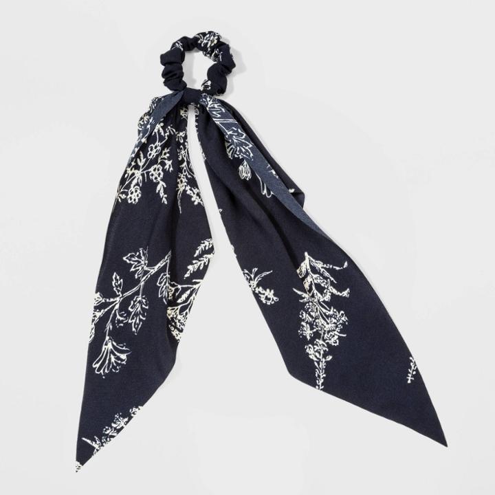 Cotton Twister With Big Floral Print Hair Elastics - Universal Thread Navy