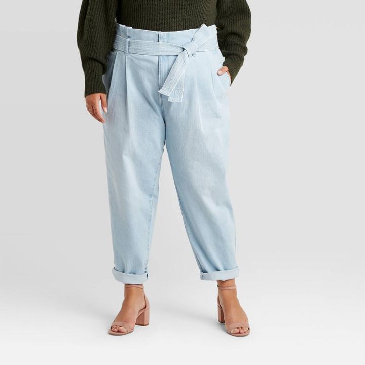 Women's Plus Size Tie Waist Paperbag Pants - A New Day