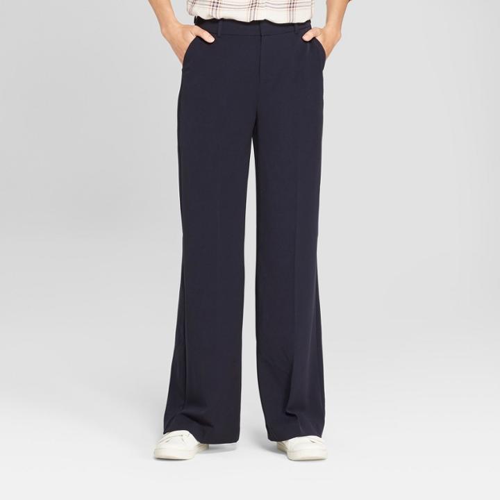 Women's Wide Leg Bi-stretch Twill Pants - A New Day Blue 0l, Federal Blue