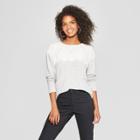 Women's Long Sleeve Lace Top Lace-up Back Knit Top - Xhilaration Heather Gray
