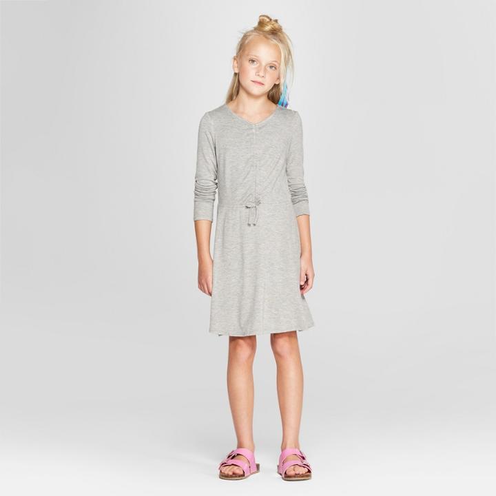 Girls' Ruched Front Long Sleeve Dress - Art Class Heather Gray
