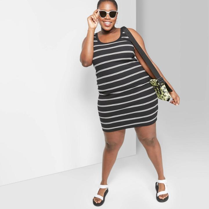 Women's Plus Size Striped U-neck Knit Tank Dress - Wild Fable Black/white