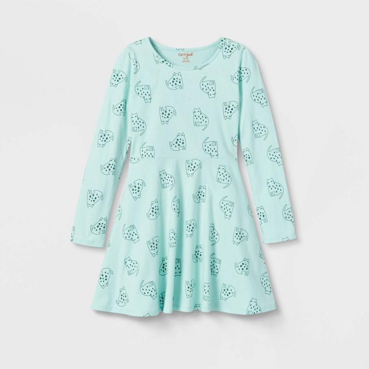 Girls' Printed Long Sleeve 100% Cotton Dress - Cat & Jack