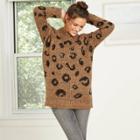Women's Leopard Print Mock Turtleneck Tunic Pullover Sweater - Universal Thread Tan