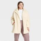 Women's Plus Size Teddy Overcoat - A New Day White