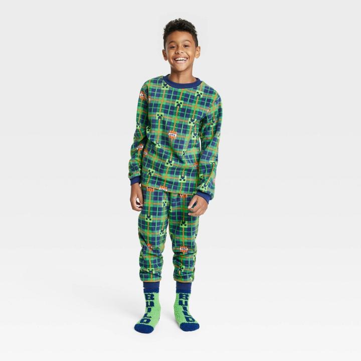 Boys' Minecraft Pajama Set With Cozy Socks - Green