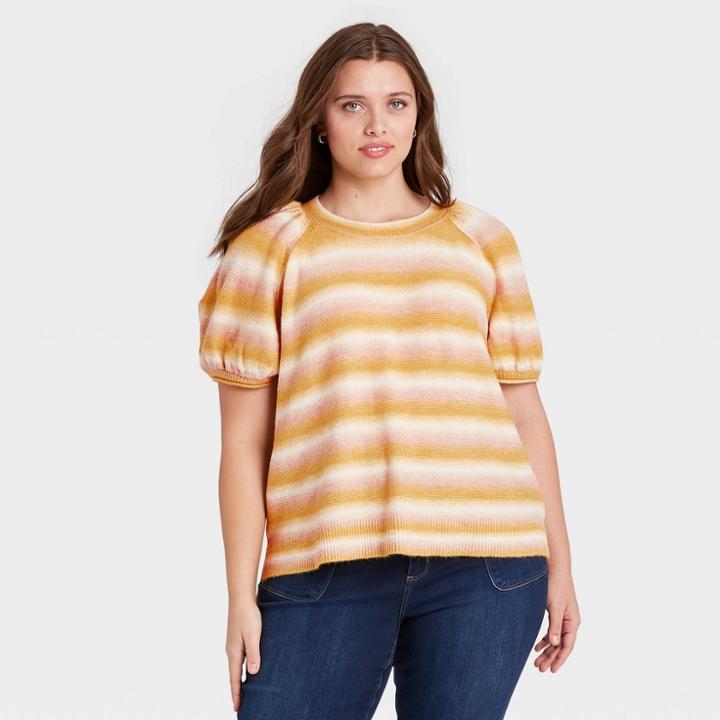 Women's Plus Size Short Sleeve Crewneck Pullover Sweater - Universal Thread Light Yellow