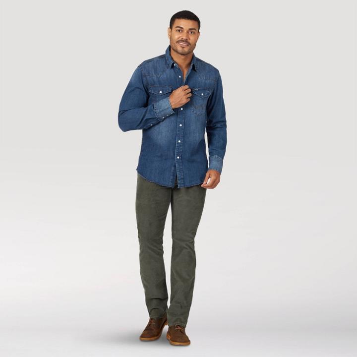 Wrangler Men's Button - Down Work Shirt - Denim Blue S, Men's,