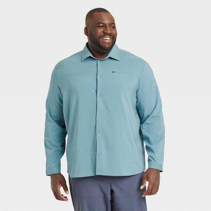 Men's Big & Tall Long Sleeve Woven Button-up Shirt - All In Motion Blue
