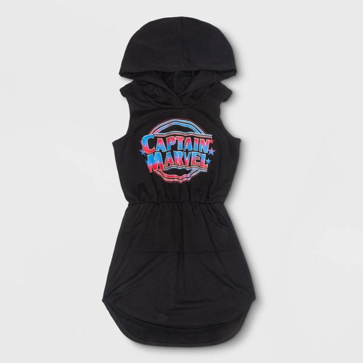 Girls' Captain Marvel Retro Ombre Hooded Dress - Black