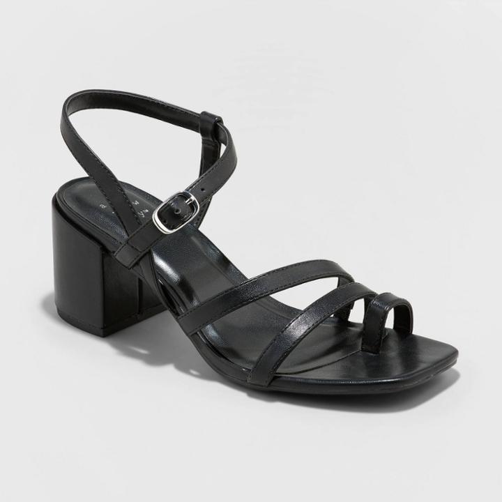 Women's Strappy Block Heeled Sandals - A New Day Black