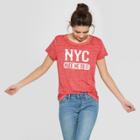 Women's Short Sleeve Nyc Made Me Do It T-shirt - (juniors') Awake - Red