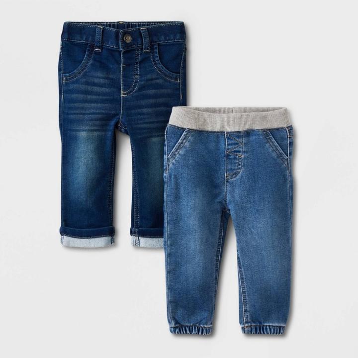 Baby Boys' 2pk Denim Pants - Cat & Jack Dark Wash Newborn, Blue