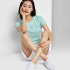 Women's Short Sleeve Lettuce Edge Baby T-shirt - Wild Fable Green Daisy Embroidery