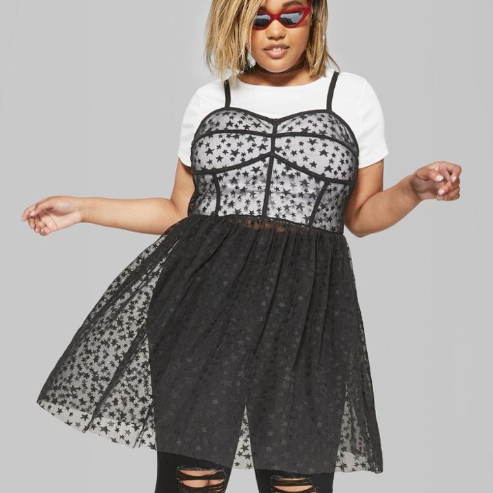 Women's Plus Size Strappy Sheer Mesh Dress - Wild Fable Black